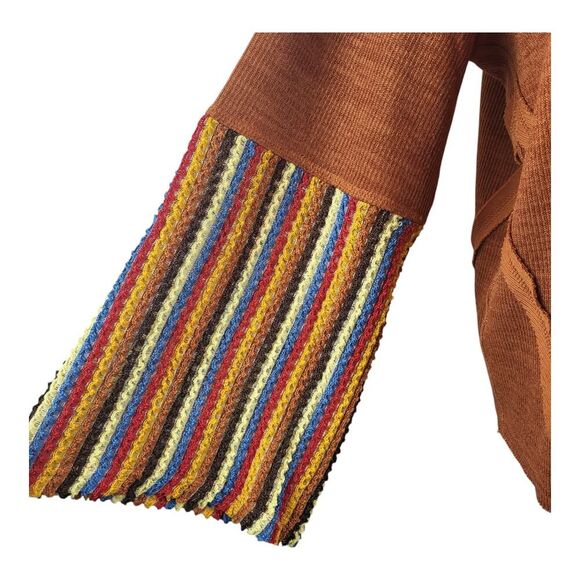 NEW POL Oversized Small Orange Sweater Multi Colored Striped Long Sleeves BOHO - Picture 3 of 14